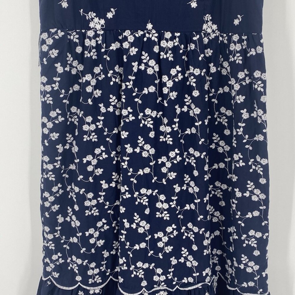 Ann Taylor Size 10P Navy Blue Floral Embroidered Midi Dress 100% Cotton Cottage - Picture 11 of 16